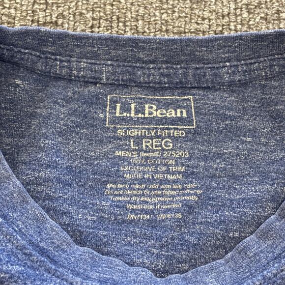 LL Bean Mens Size Large Slightly Fitted Heather Blue 275203 Short Sleeve T-Shirt - Picture 4 of 5